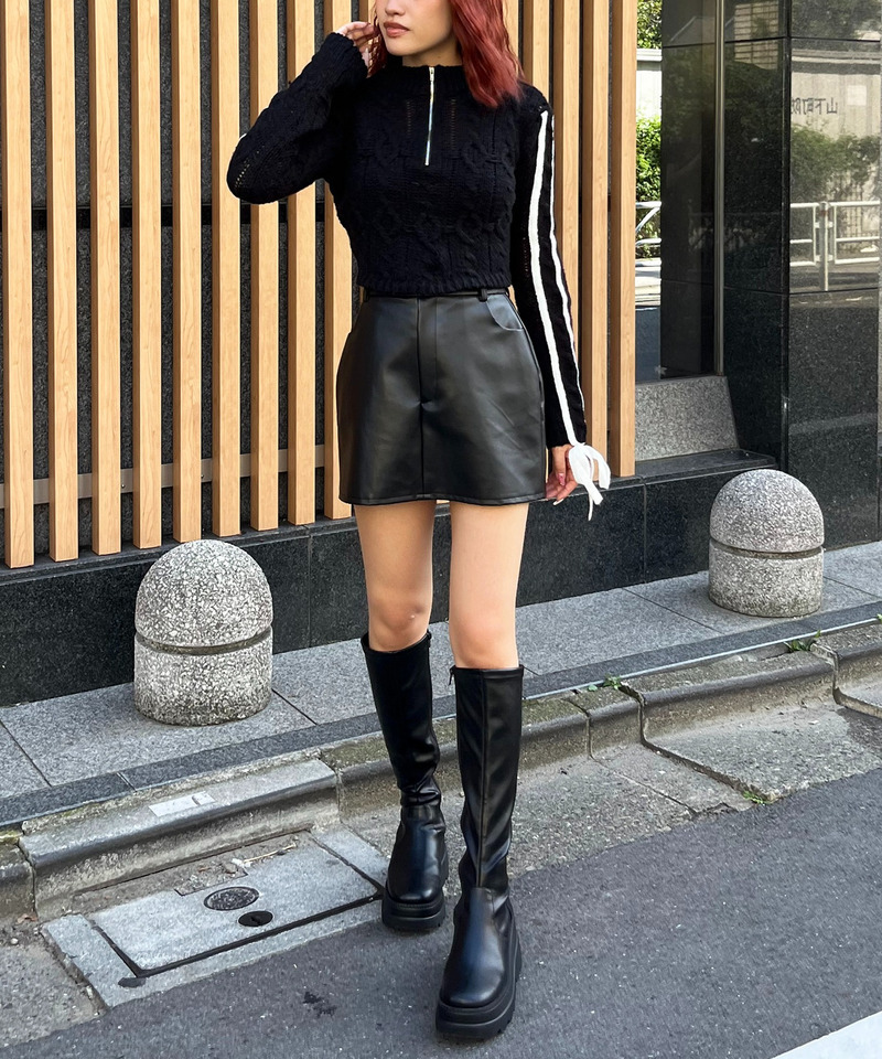 透かし編みニットラインリボントップス 詳細画像 ブラック 3