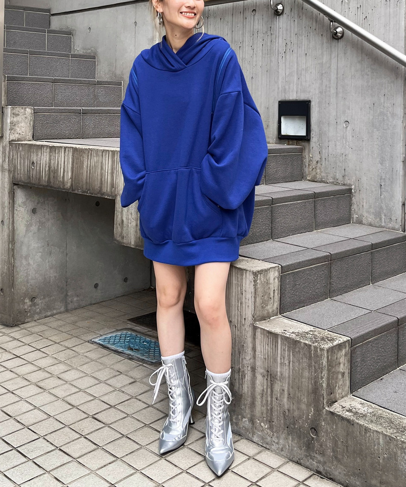 オープンショルダーZIPパーカー 詳細画像 ブルー 2