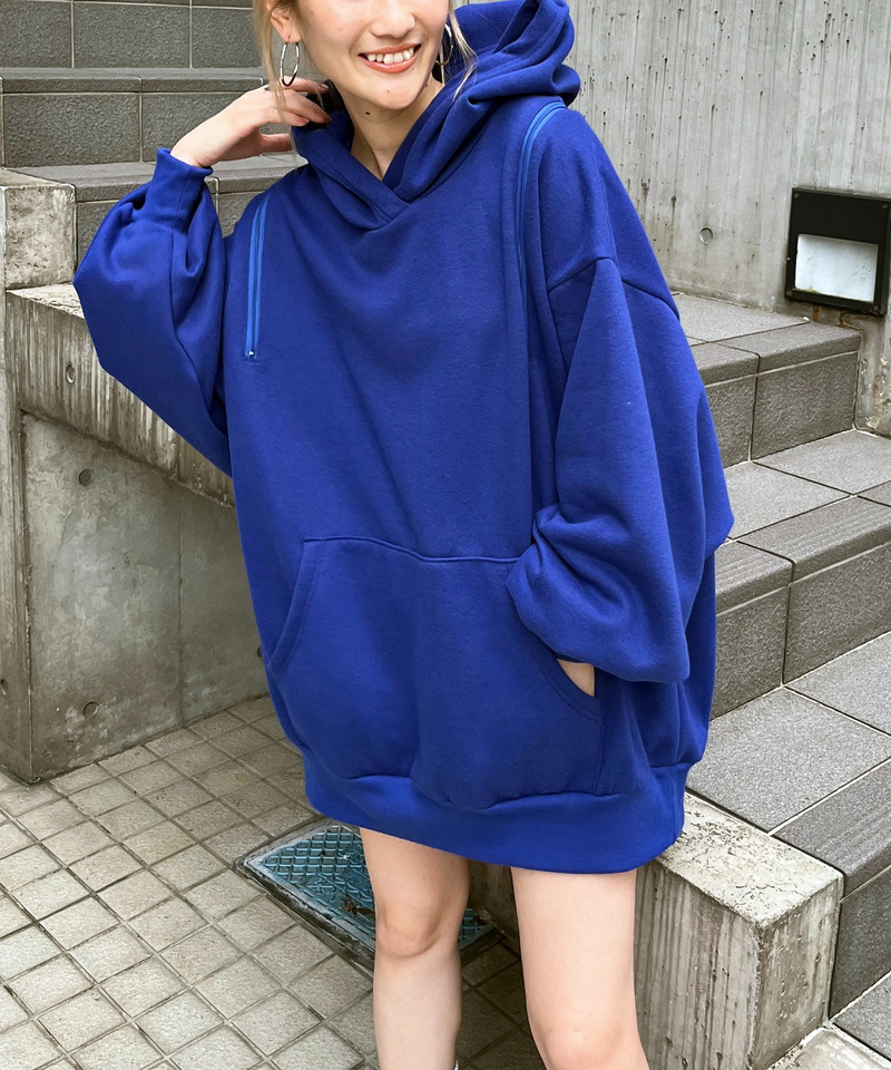 オープンショルダーZIPパーカー 詳細画像 ブルー 3