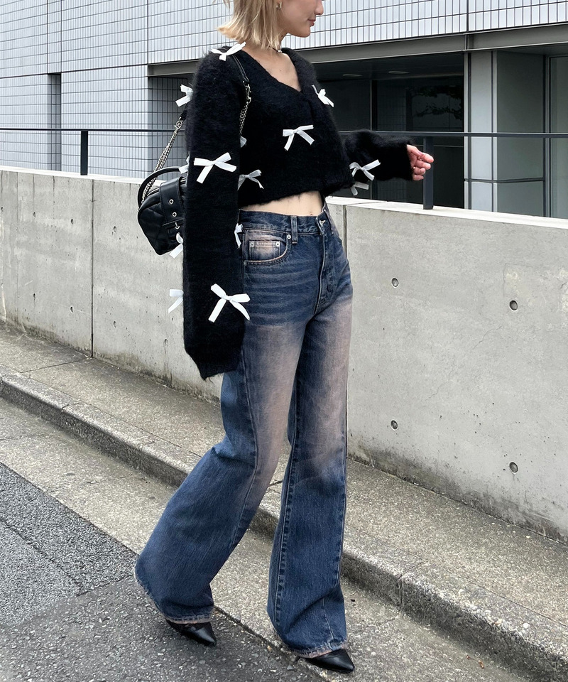 サテンリボン2WAYニットカーディガン 詳細画像 ブラック 4