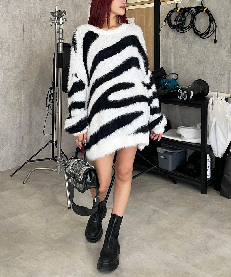 ゼブラ柄シャギーニット 詳細画像 ホワイト系 5