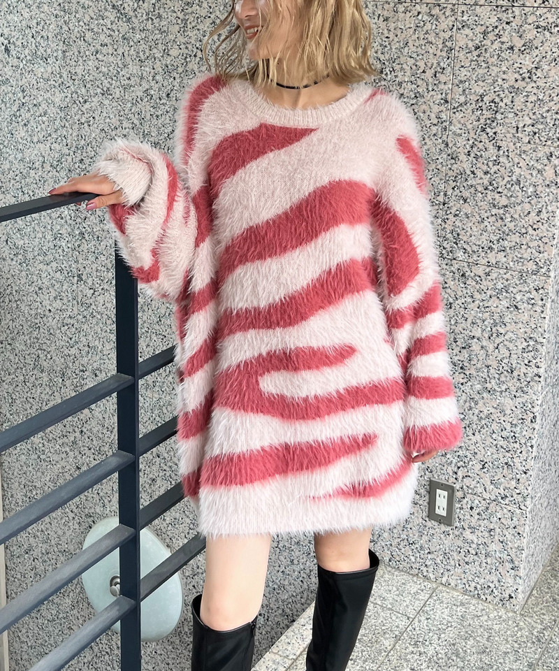 ゼブラ柄シャギーニット 詳細画像 ピンク系 4