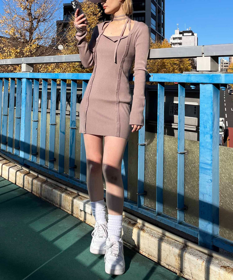 デコルテ開きチョーカーワンピース 詳細画像 ベージュ 3