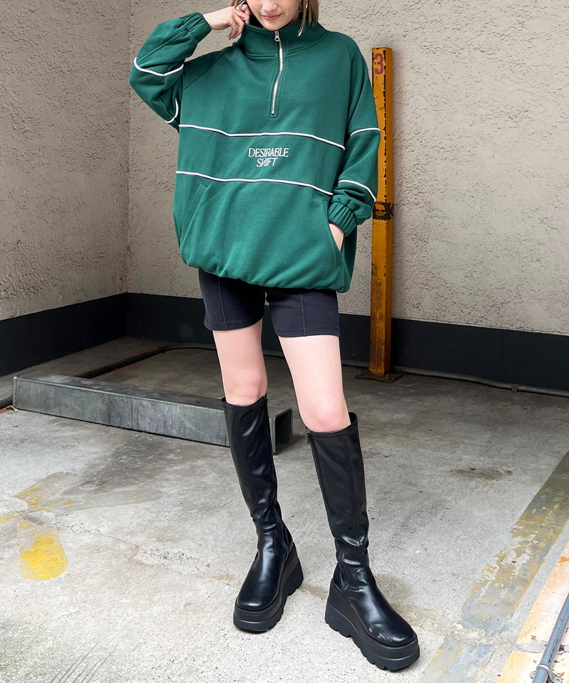 配色パイピングハーフZIPトレーナー 詳細画像 グリーン 3