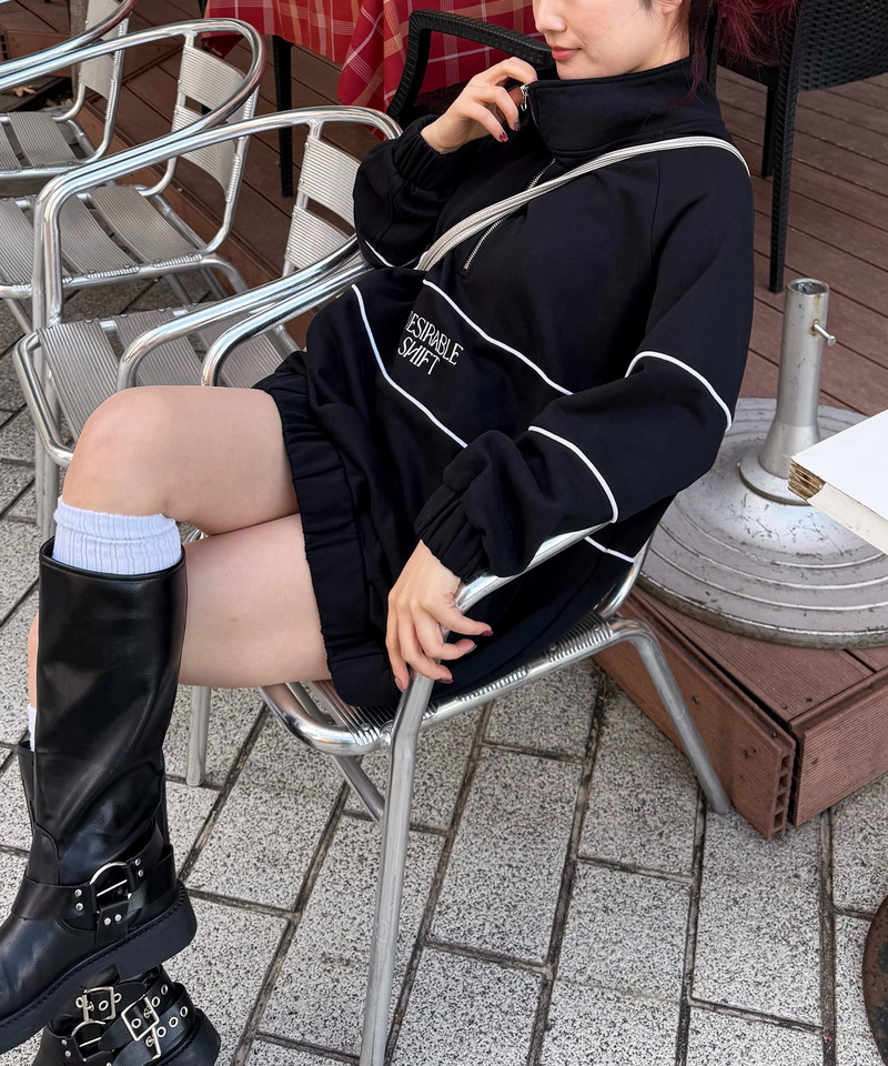 配色パイピングハーフZIPトレーナー 詳細画像 ブラック 2