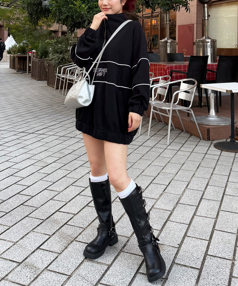 配色パイピングハーフZIPトレーナー 詳細画像 ブラック 3