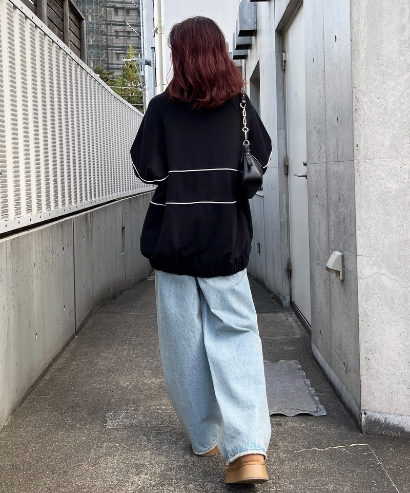 配色パイピングハーフZIPトレーナー 詳細画像 ブラック 8