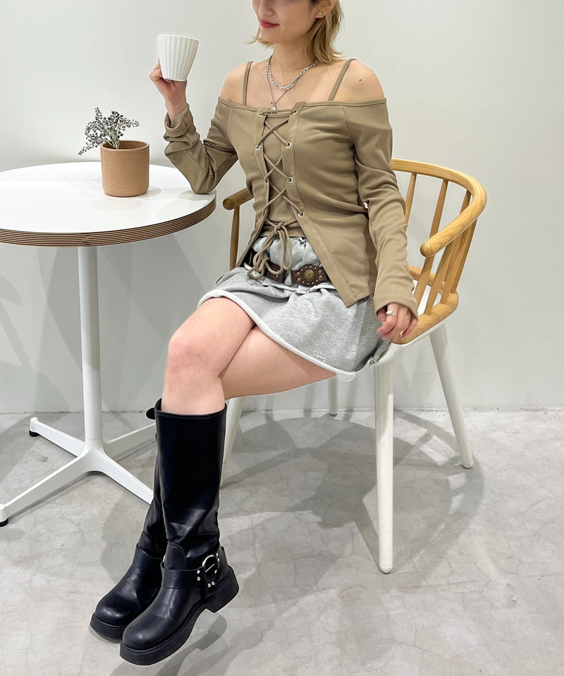 オフショルレースアップアンサンブルトップス 詳細画像 ブラウン 2