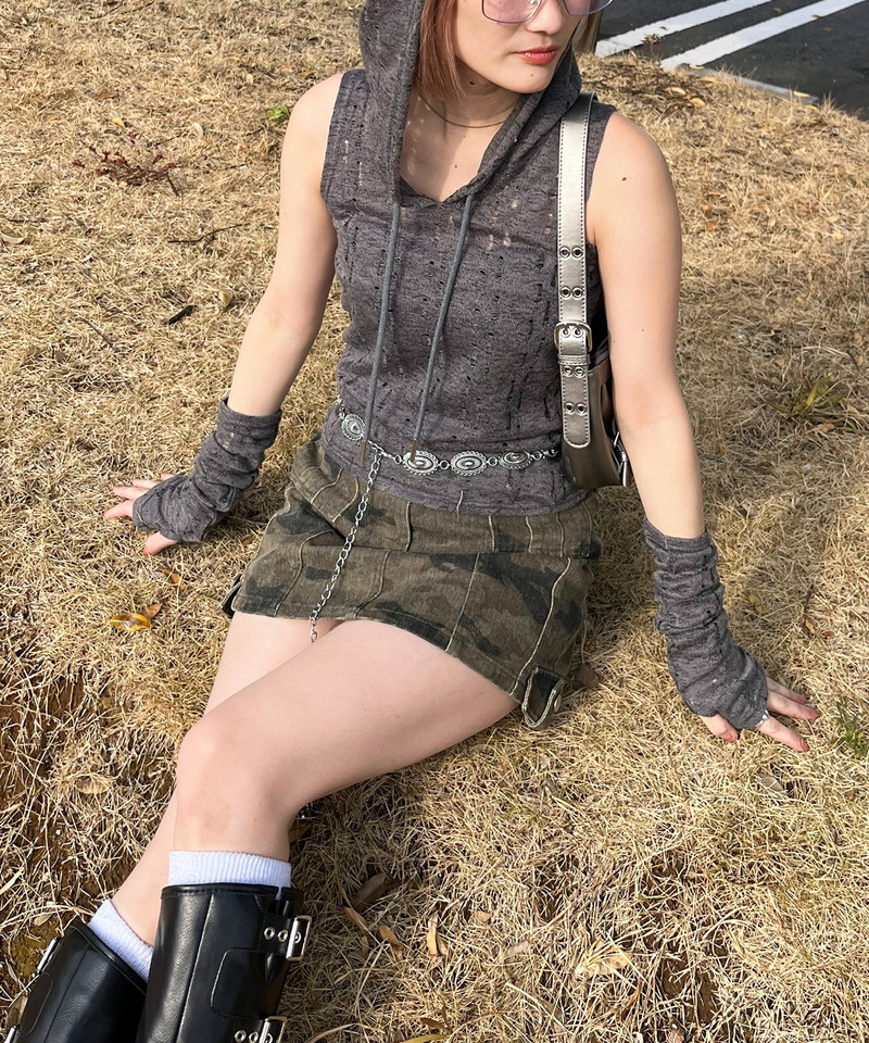 ヴィンテージウォッシュカモフラカーゴスカート 詳細画像 カーキ系 8