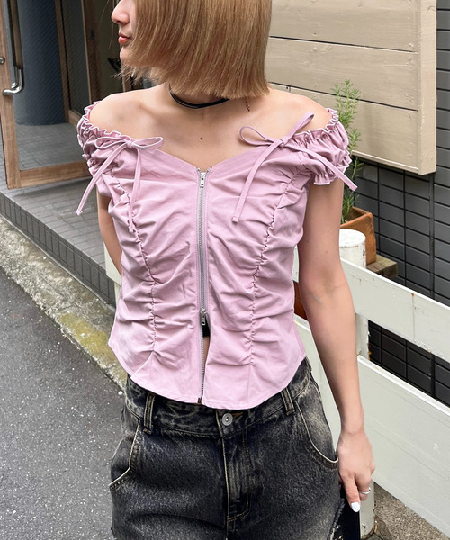 オフショルZIPブラウス 詳細画像