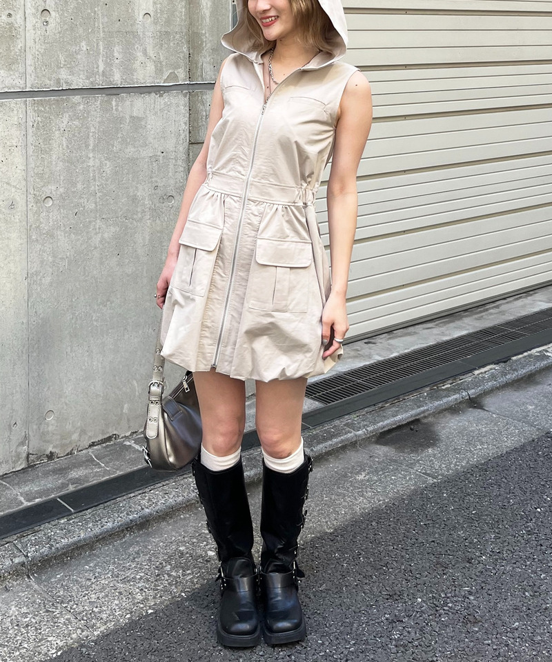 フード付きポケットバルーンワンピース 詳細画像 ベージュ 4