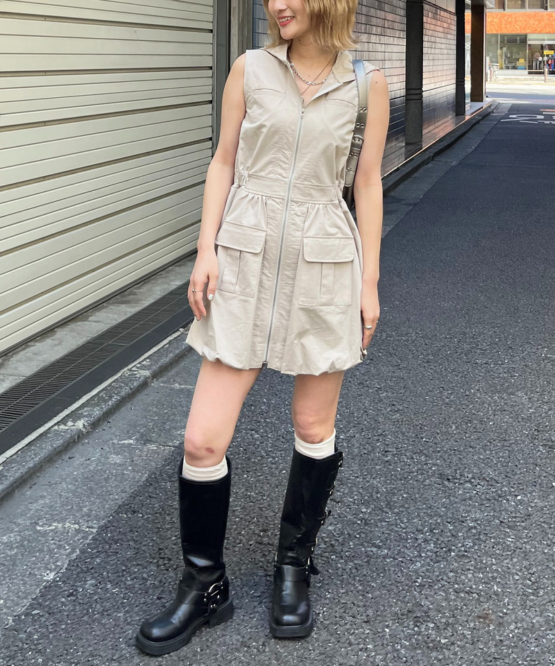 フード付きポケットバルーンワンピース 詳細画像 ベージュ 5
