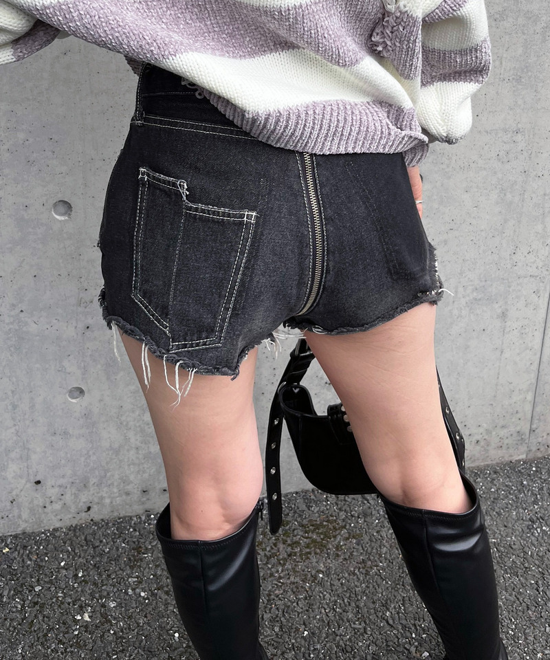 フルジップデニムショートパンツ 詳細画像 ブラックデニム 11
