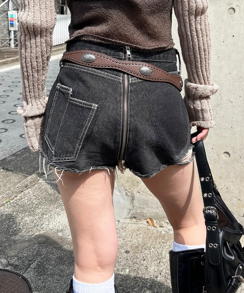 フルジップデニムショートパンツ 詳細画像 ブラックデニム 3