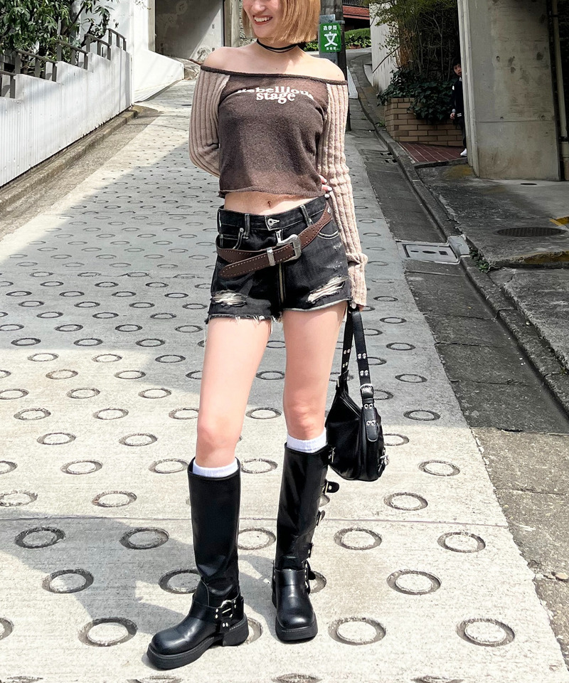 フルジップデニムショートパンツ 詳細画像 ブラックデニム 4