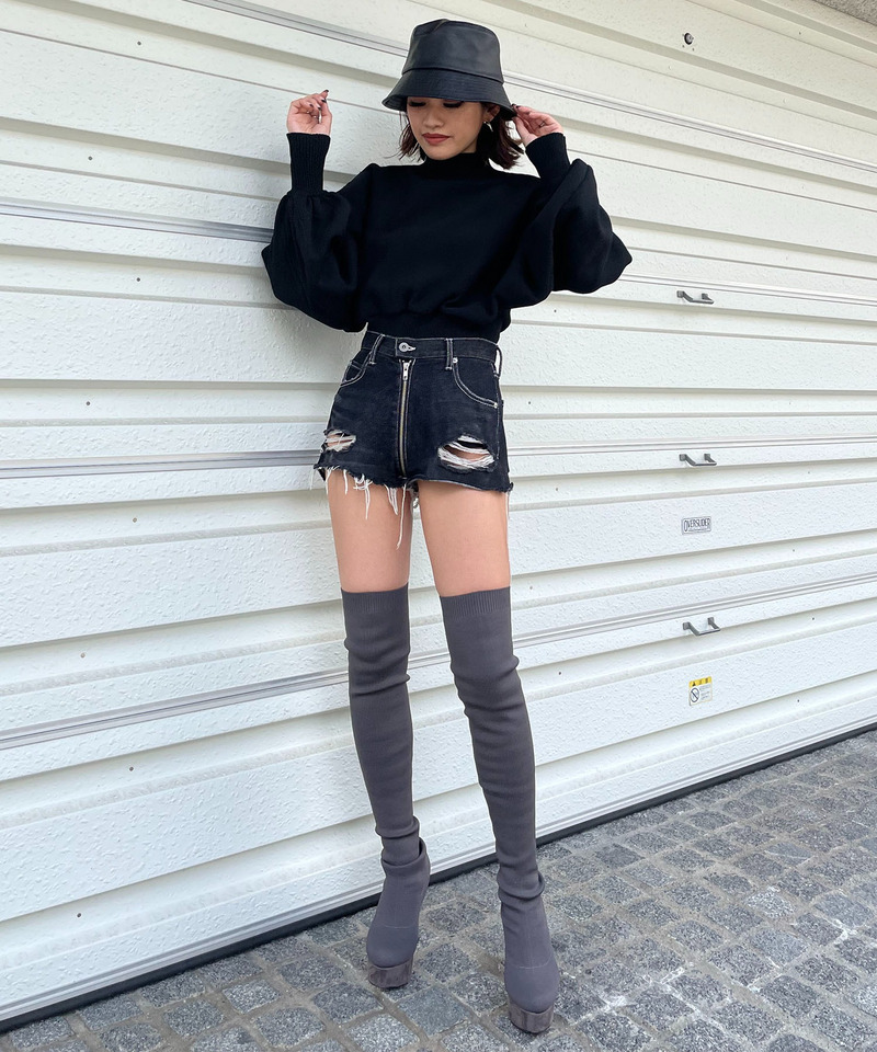 フルジップデニムショートパンツ 詳細画像 ブラックデニム 8
