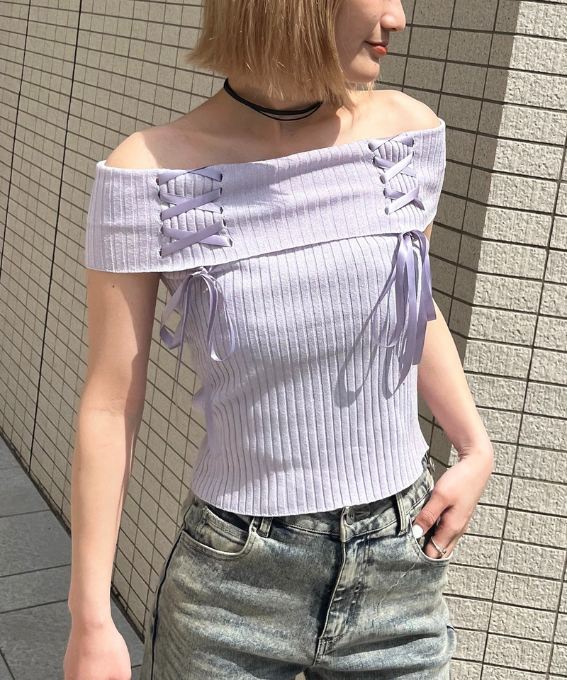 オフショルリボントップス 詳細画像 パープル 4