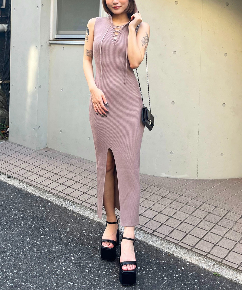 フード付きフロントレースアップロングワンピース 詳細画像 ベージュ 4
