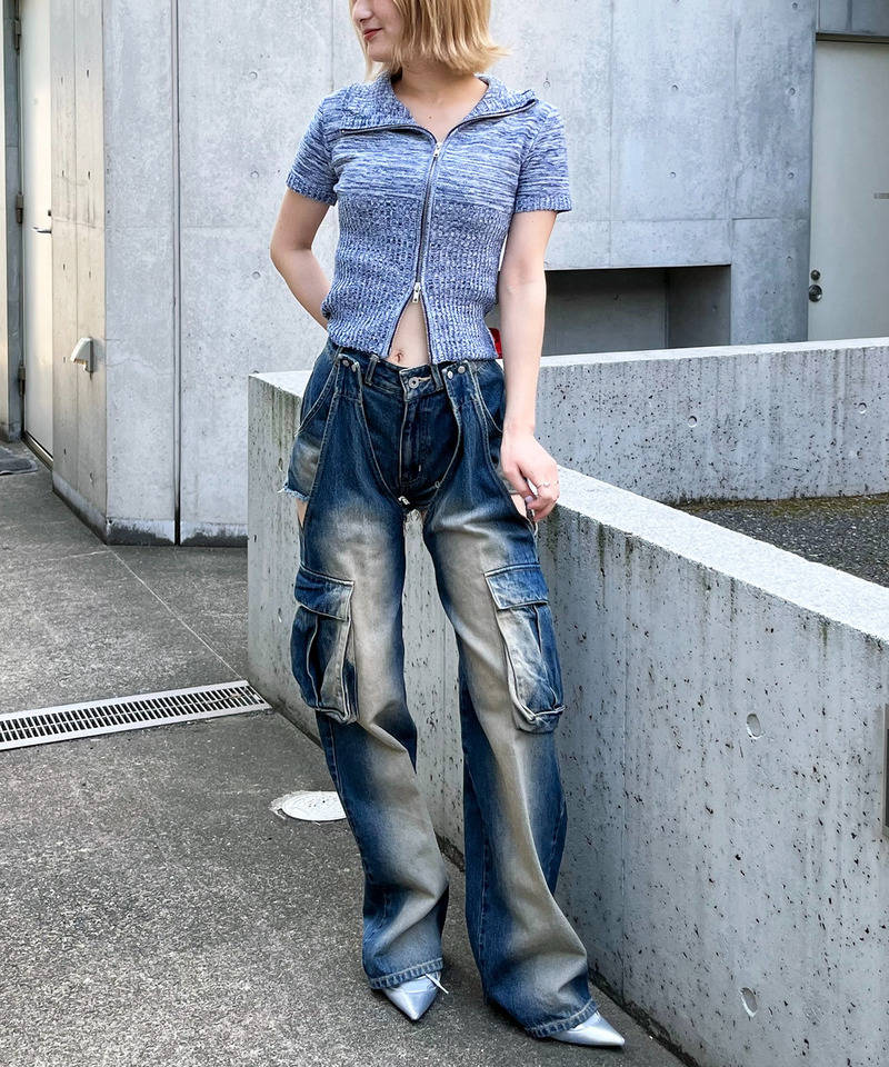 アシメダブルZIPニットトップス 詳細画像 ブルー 2