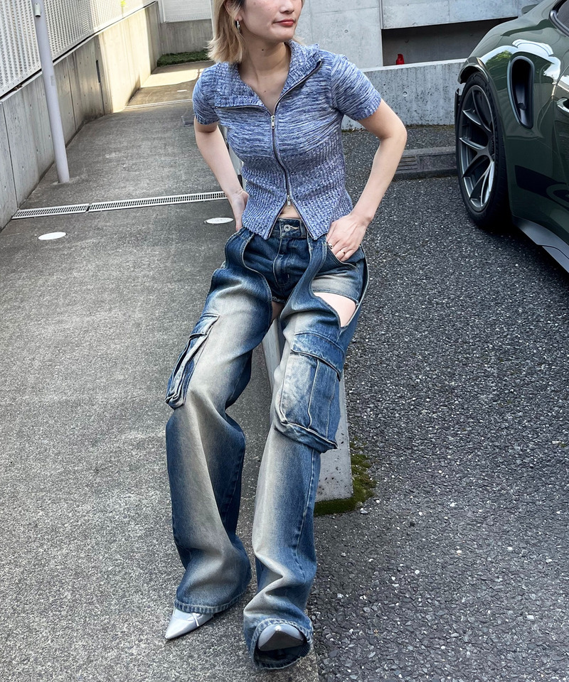 アシメダブルZIPニットトップス 詳細画像 ブルー 3