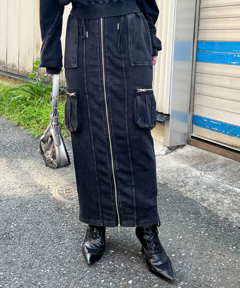 カーゴポケットスウェットZIPスカート 詳細画像 ブラック 3