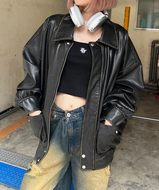 ヴィンテージ風レザーブルゾン