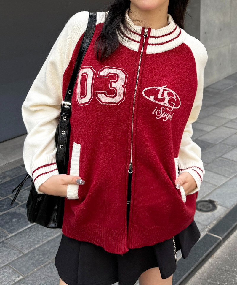 【iScreamコラボ】ナンバリングZIPニットカーディガン 詳細画像 レッド 11