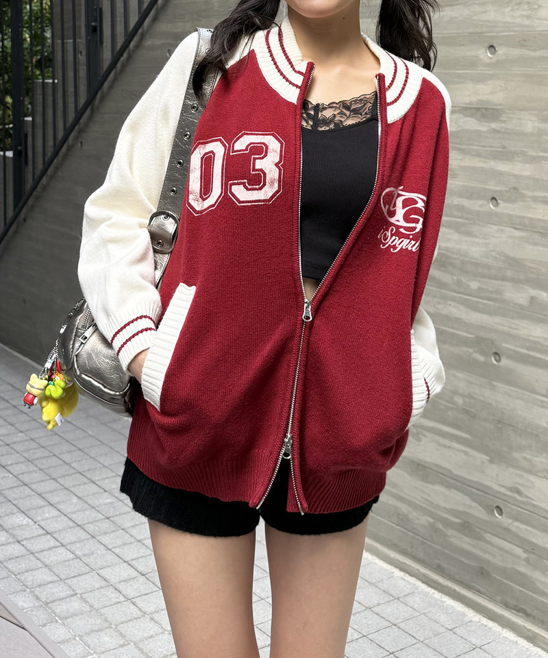 【iScreamコラボ】ナンバリングZIPニットカーディガン 詳細画像 レッド 14