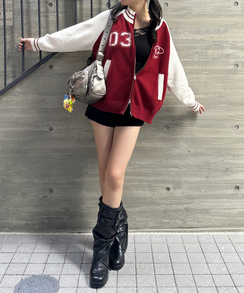 【iScreamコラボ】ナンバリングZIPニットカーディガン 詳細画像 レッド 15