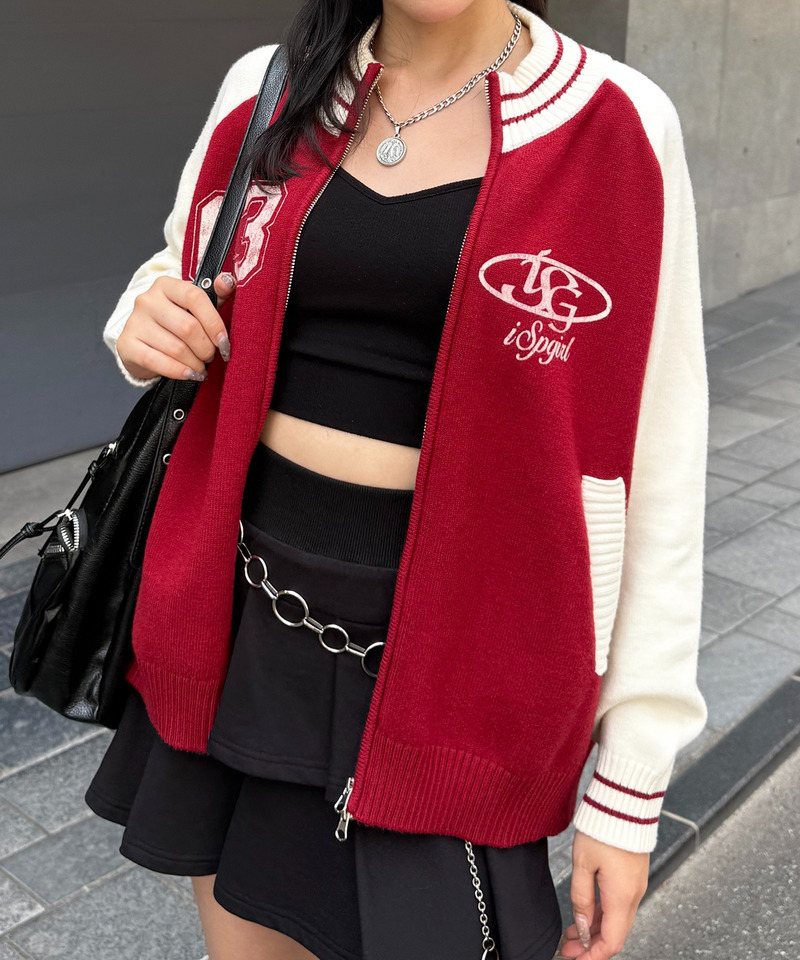 【iScreamコラボ】ナンバリングZIPニットカーディガン 詳細画像 レッド 9