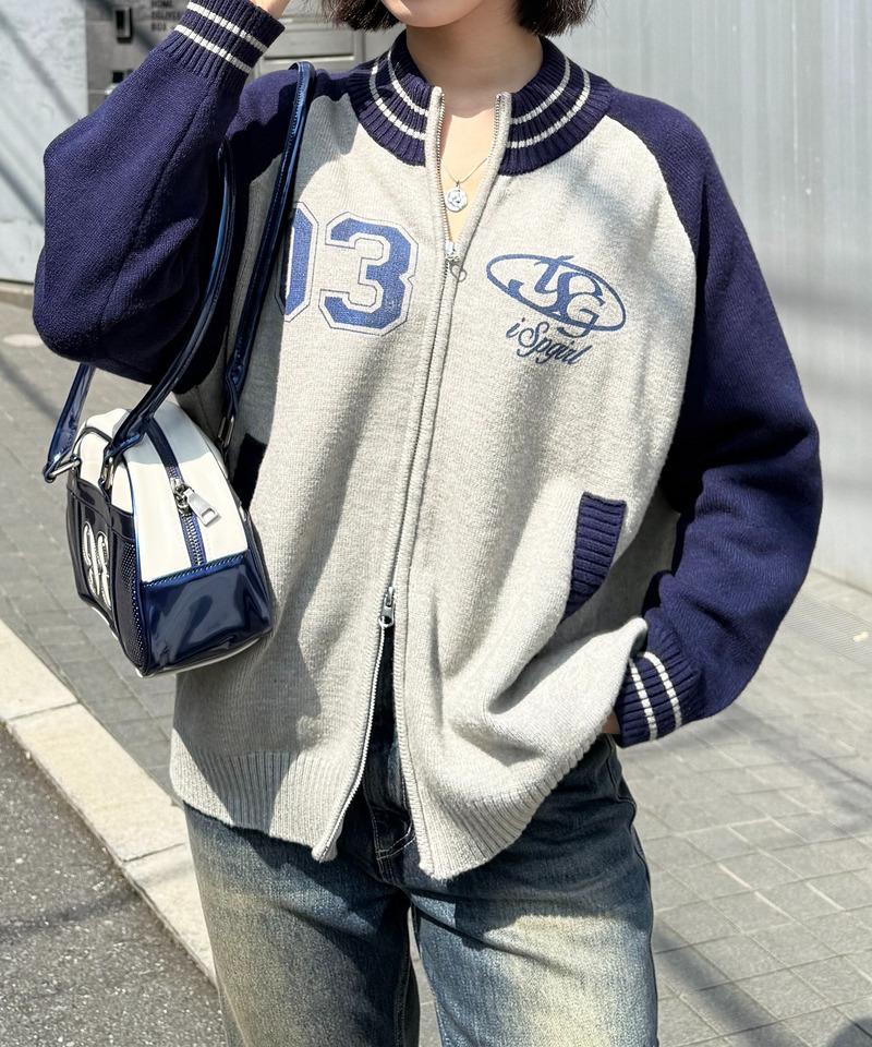 【iScreamコラボ】ナンバリングZIPニットカーディガン 詳細画像 グレー 6