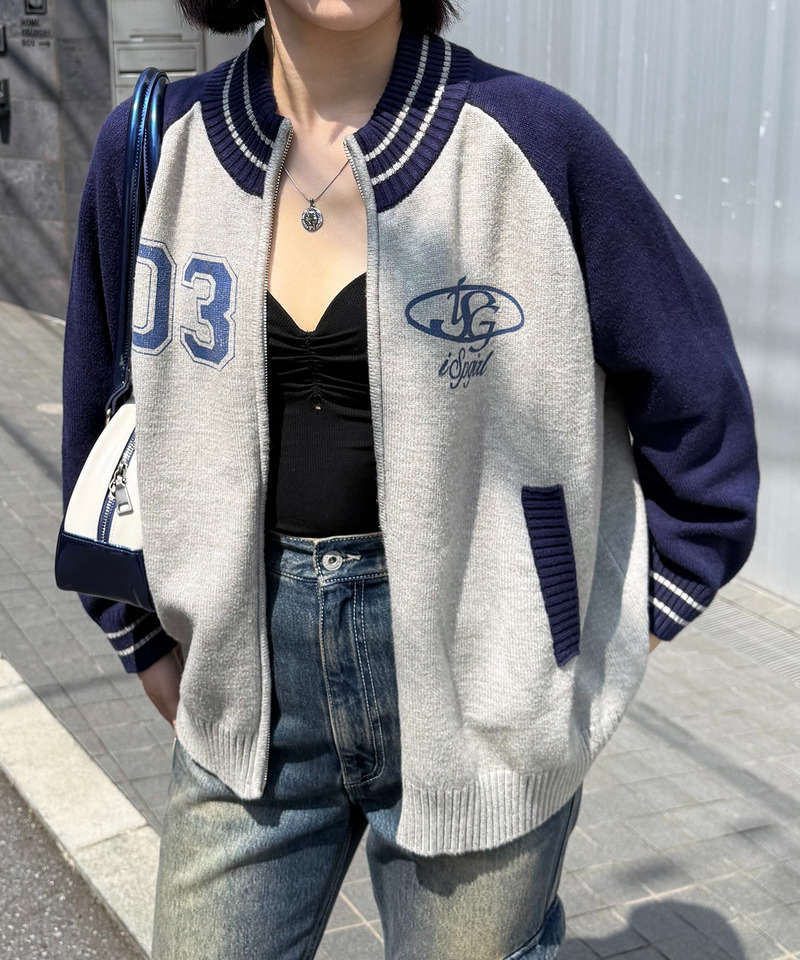 【iScreamコラボ】ナンバリングZIPニットカーディガン 詳細画像 グレー 7