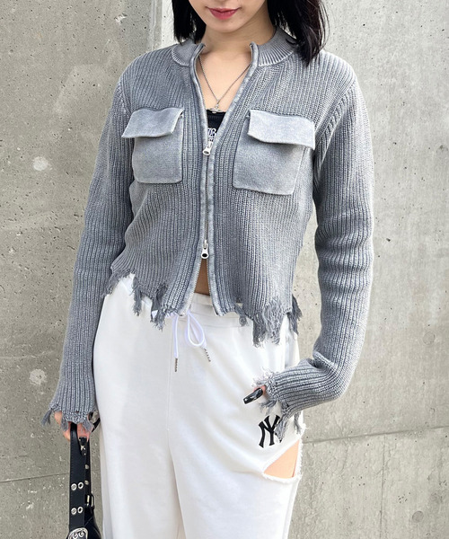 ピグメントダメージニット 詳細画像