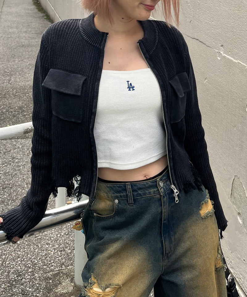 ピグメントダメージニット 詳細画像 ブラック 2