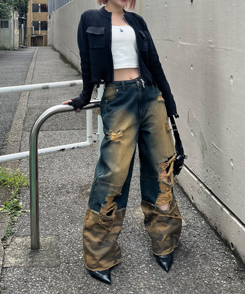 ピグメントダメージニット 詳細画像 ブラック 3