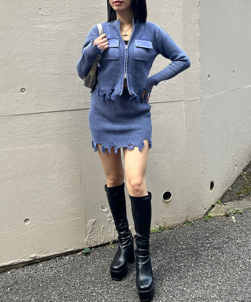 ピグメントダメージニッットスカート 詳細画像