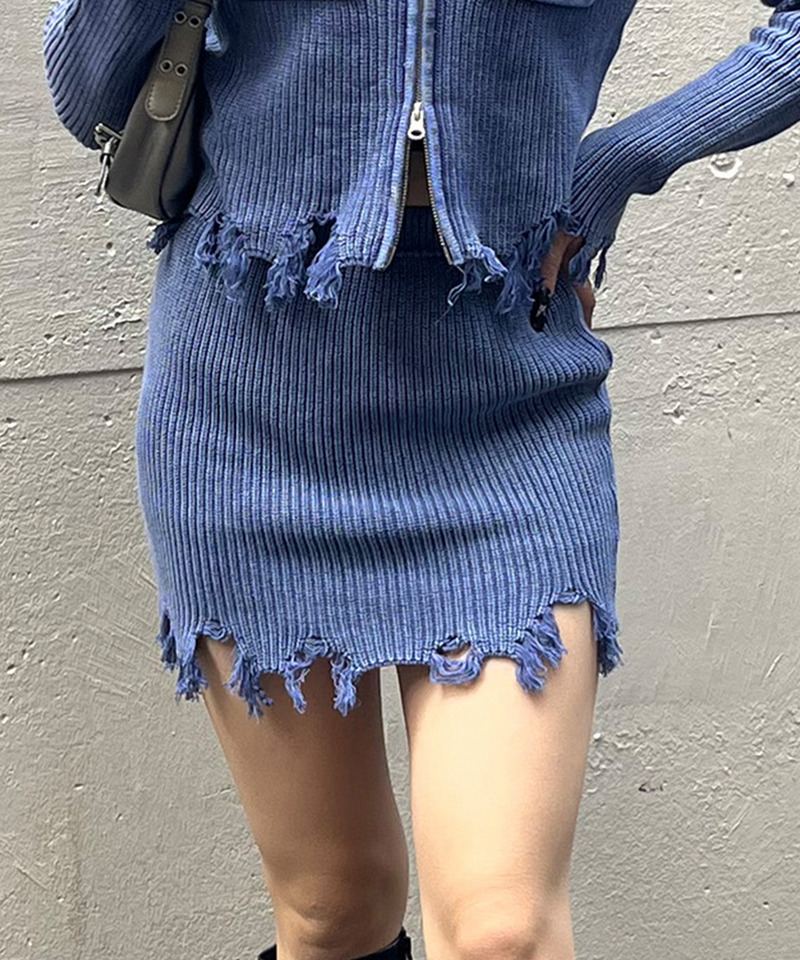 ピグメントダメージニッットスカート 詳細画像 ブルー 1