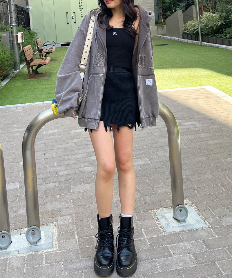 ピグメントダメージニッットスカート 詳細画像 ブラック 3