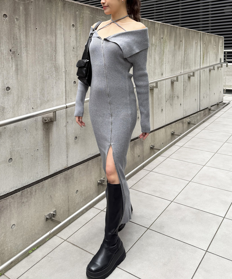 ビックカラーZIPロングワンピース 詳細画像 グレー 3