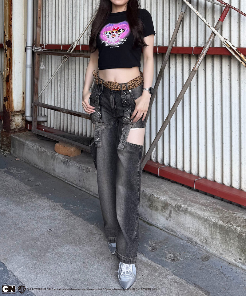 【THE POWERPUFF GIRLS】ショート丈Tシャツ 詳細画像 ブラック 2