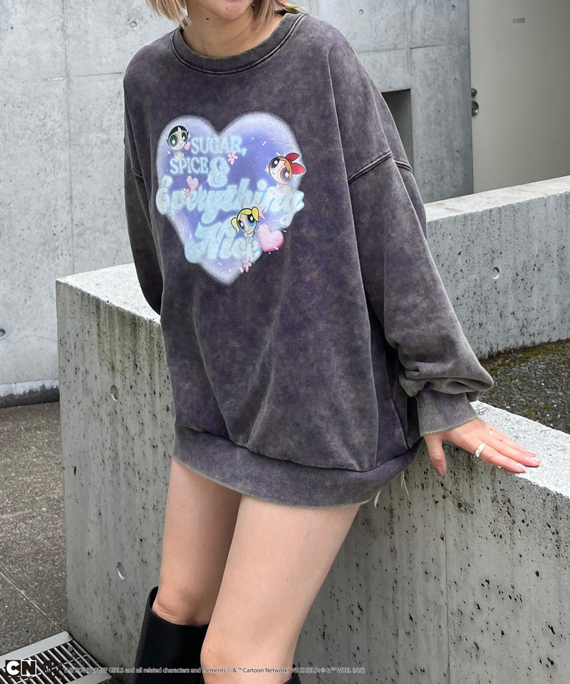 【THE POWERPUFF GIRLS】ピグメントフロントデザインプルオーバー 詳細画像 ブルー 2