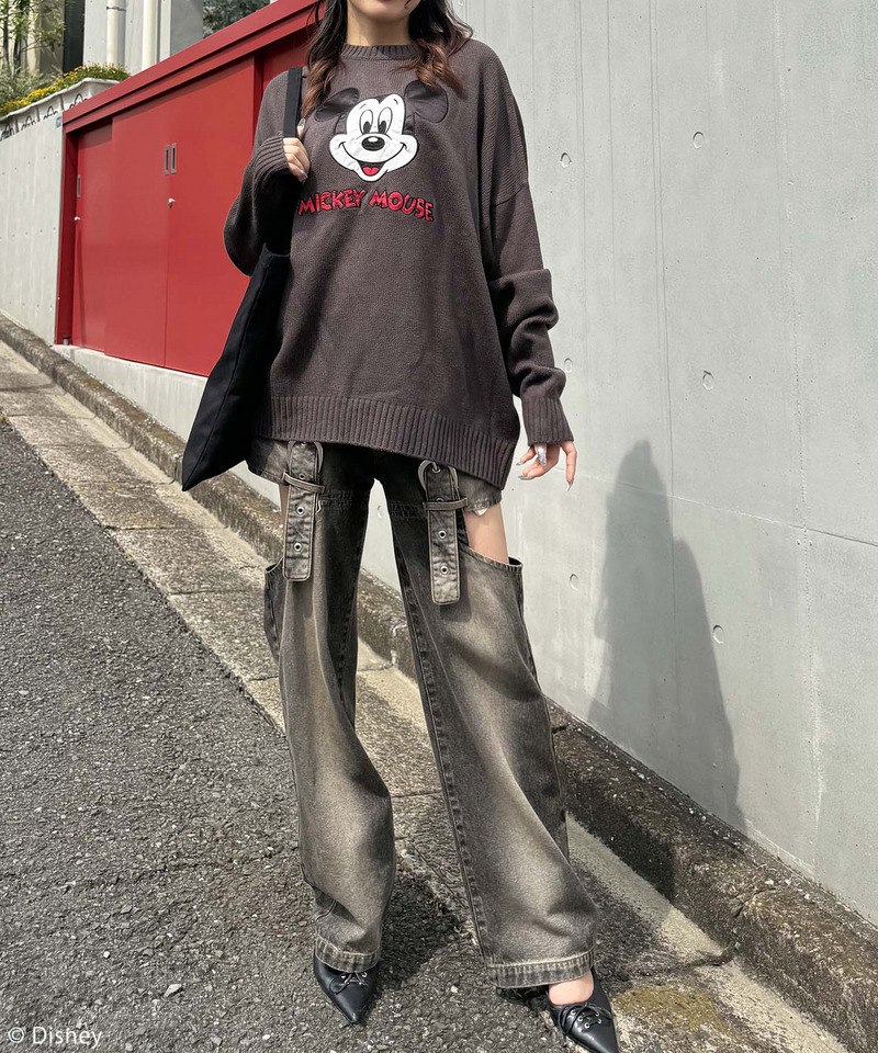 【超ときめき♡宣伝部 辻野かなみ様 着用】【Disney/ディズニー/ミッキーマウス】サテン刺しゅうニット 詳細画像 ブラック 16