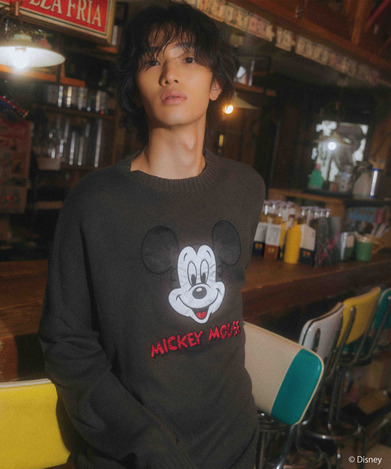 【Disney/ディズニー/ミッキーマウス】サテン刺しゅうニット 詳細画像 ブラック 5
