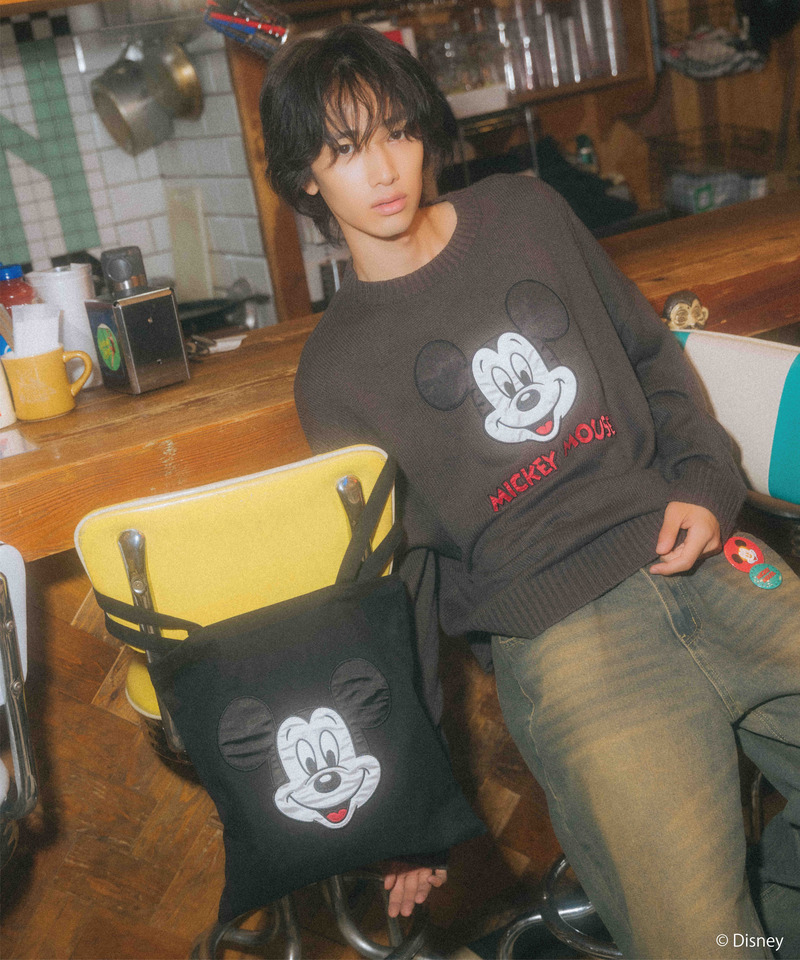 【Disney/ディズニー/ミッキーマウス】サテン刺しゅうニット 詳細画像 ブラック 8