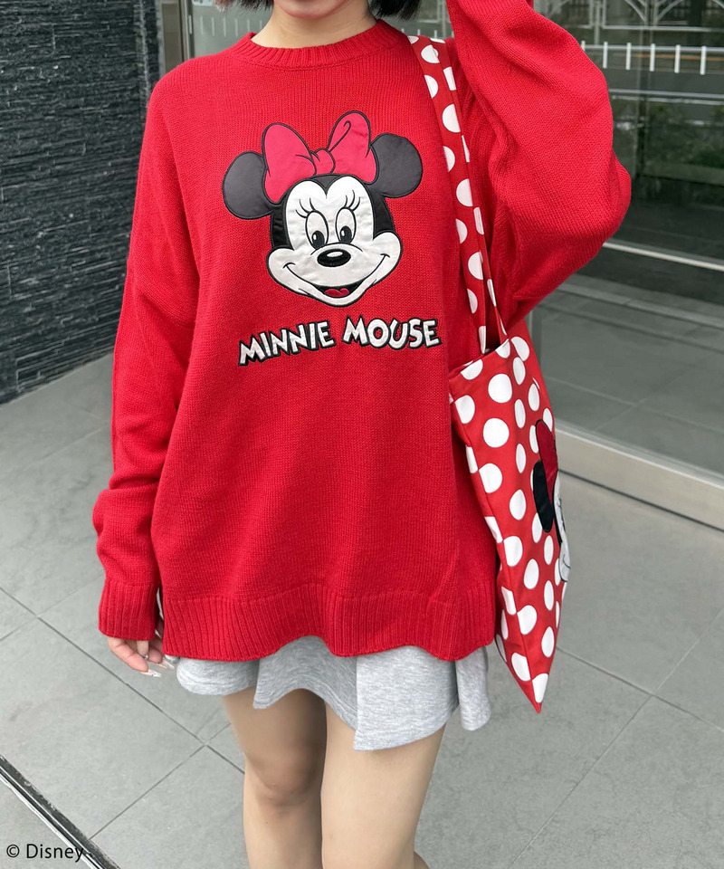【Disney/ディズニー/ミニーマウス】サテン刺しゅうニット 詳細画像 レッド 12