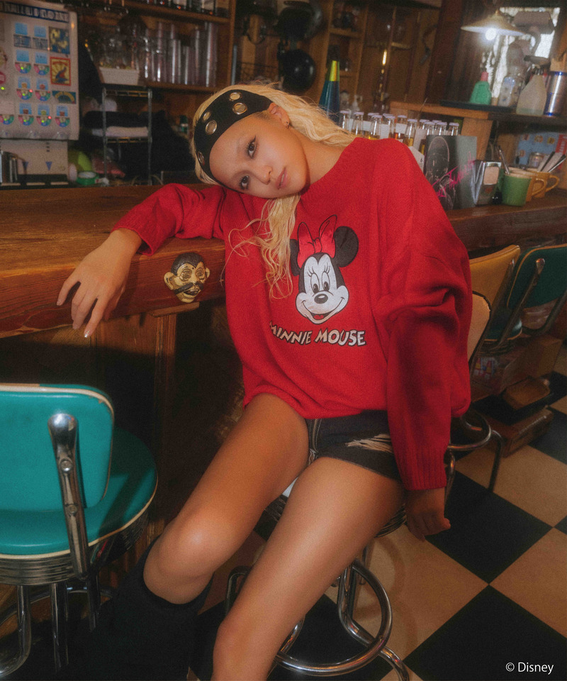 【Disney/ディズニー/ミニーマウス】サテン刺しゅうニット 詳細画像 レッド 3