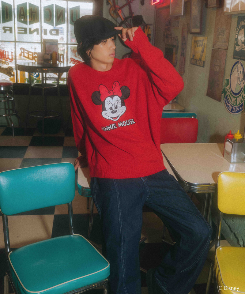 【Disney/ディズニー/ミニーマウス】サテン刺しゅうニット 詳細画像 レッド 5