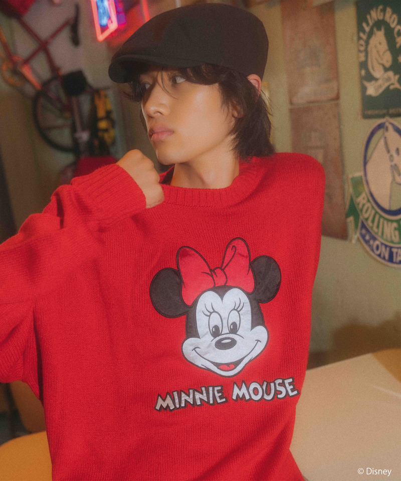 【Disney/ディズニー/ミニーマウス】サテン刺しゅうニット 詳細画像 レッド 6