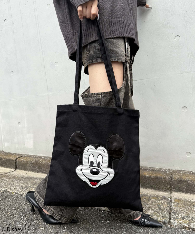 【Disney/ディズニー/ミッキーマウス】サテン刺しゅうトートバッグ 詳細画像 ブラック 5