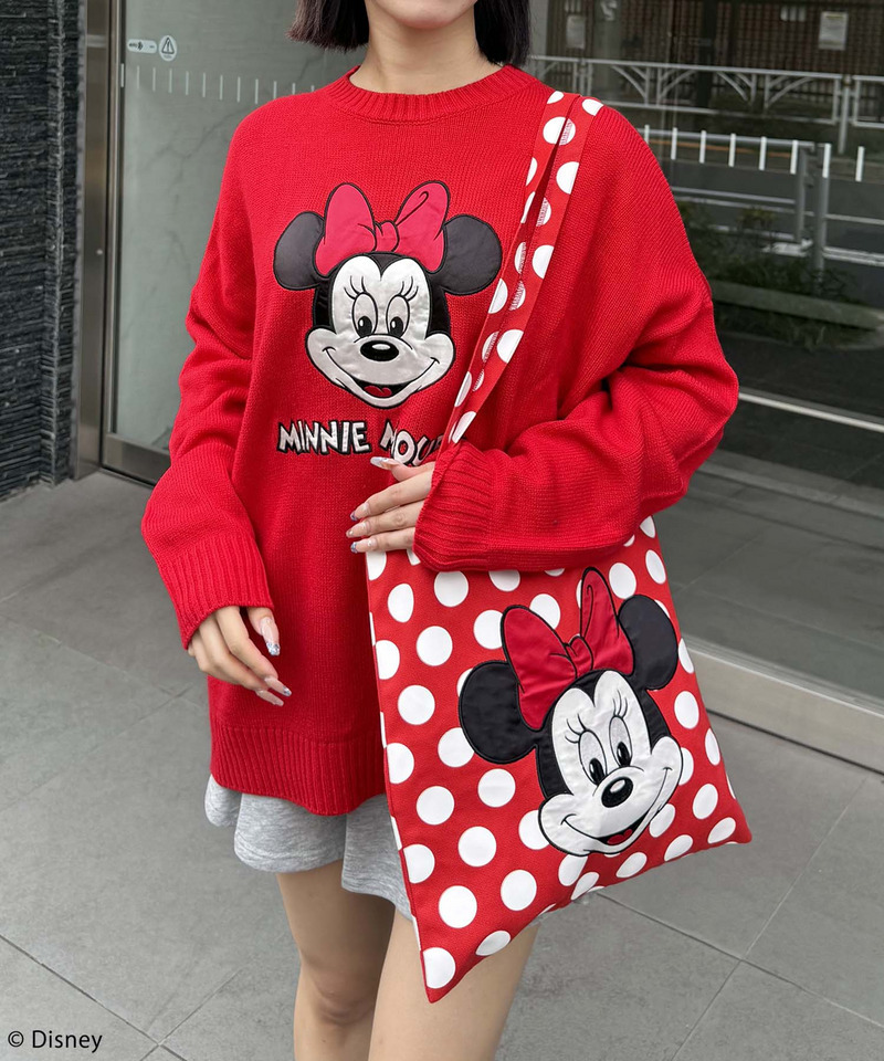 【Disney/ディズニー/ミニーマウス】サテン刺しゅうトートバッグ 詳細画像 レッド 3